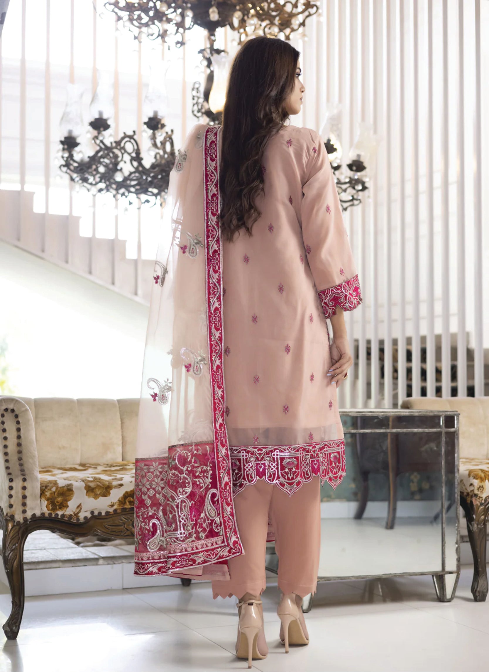 EMBROIDED STITCHED ORGANZA 3-PIECE SUIT - Malabis
