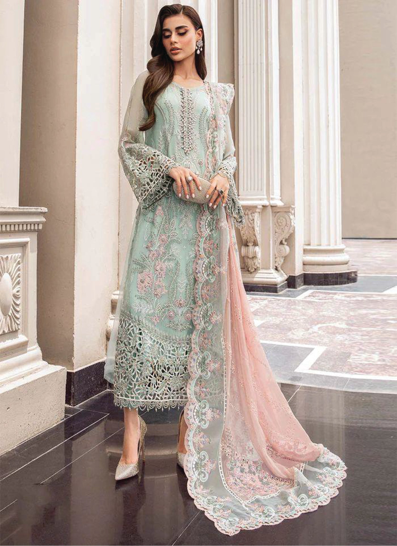 MB EMBROIDED CHIFFON UN-STITCHED 3-PIECE SUIT-FORMAL WEAR - Malabis