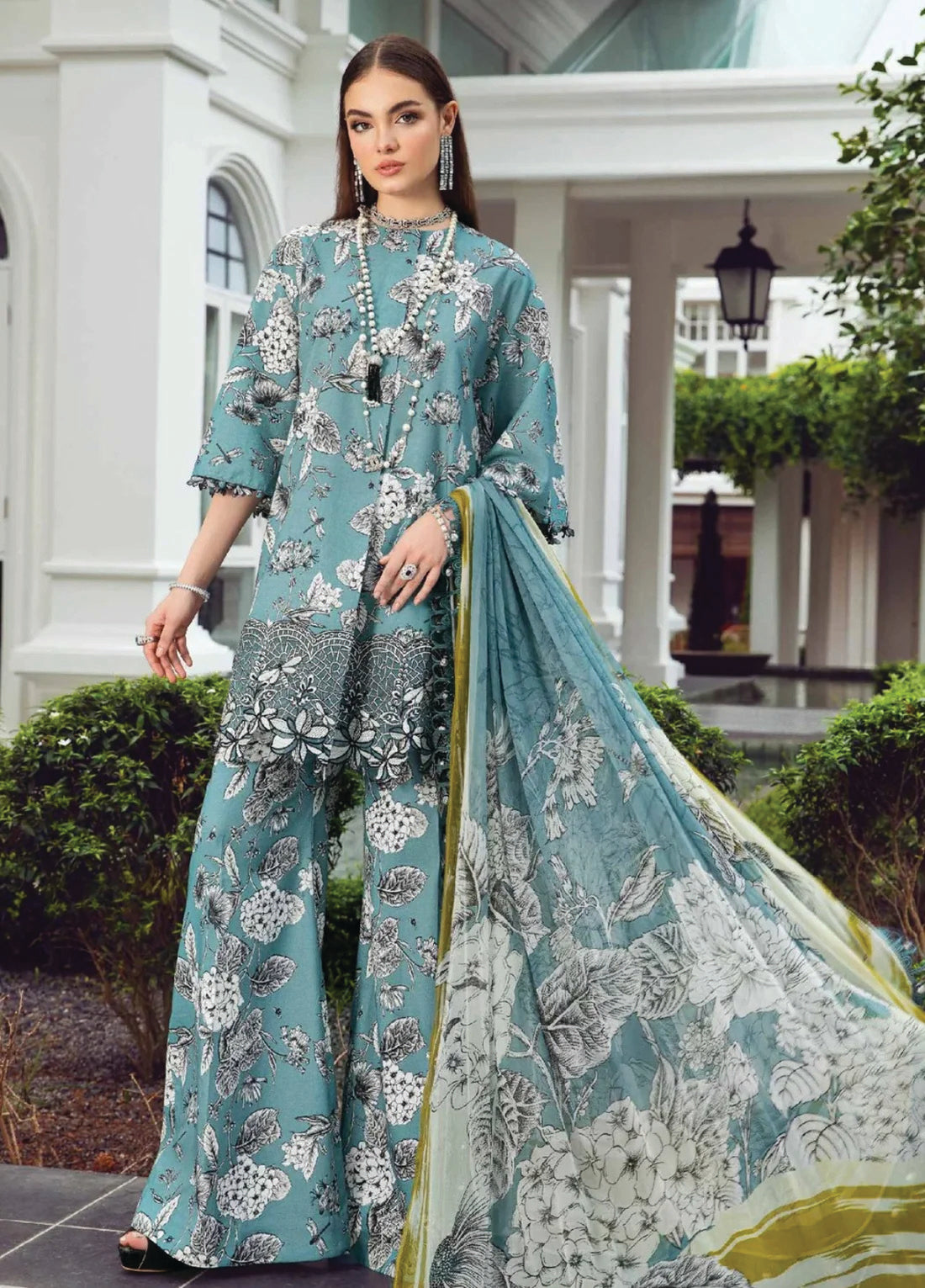 MB DIGITAL PRINTED EMBROIDERED UN-STITCHED LAWN 3-PC SUIT - Malabis
