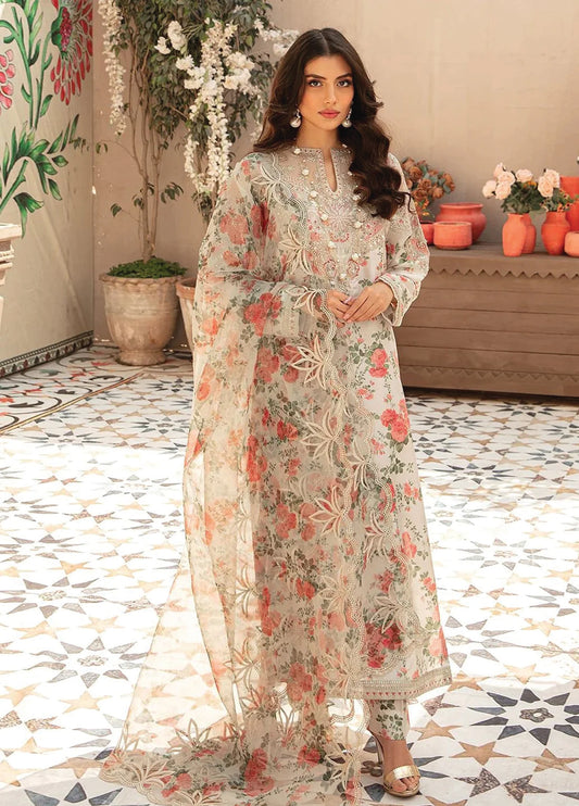 VL DIGITAL PRINTED EMBROIDERED UN-STITCHED LAWN 3-PC SUIT - Malabis