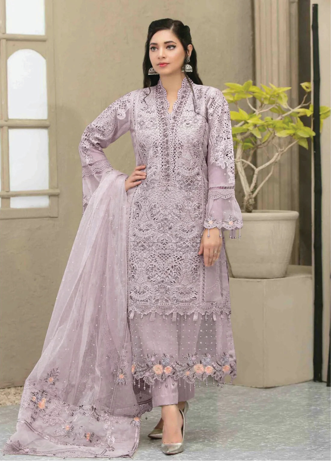 MB EMBROIDED UN-STITCHED ORGANZA 3-PIECE SUIT - Malabis
